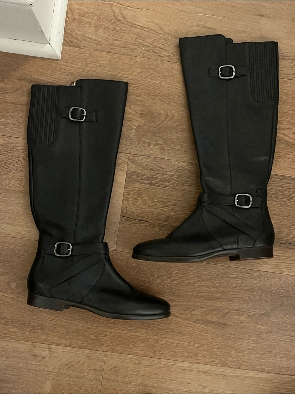 Women’s Black UGG Riding Boots with Buckle Detail
